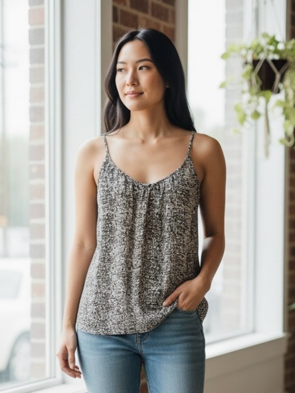 LOFT Black White Speckled Print Sleeveless Tank Top Medium